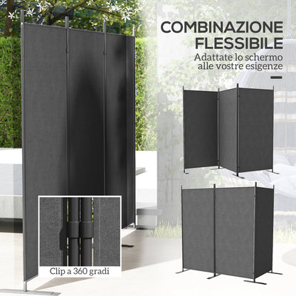 3-Panel Foldable and Adjustable Outdoor Windbreak with Wide Feet, Polyester and Metal Garden Divider, 252x44x176 cm, UV30+, Dark Grey