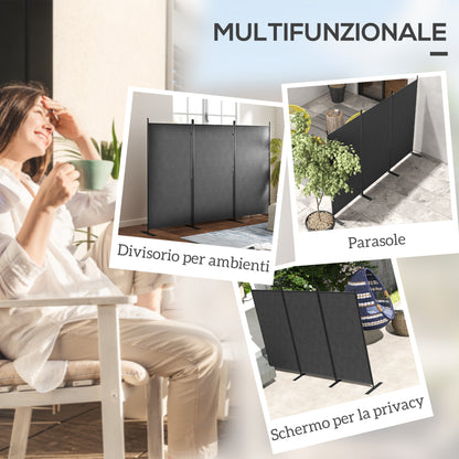 3-Panel Foldable and Adjustable Outdoor Windbreak with Wide Feet, Polyester and Metal Garden Divider, 252x44x176 cm, UV30+, Dark Grey