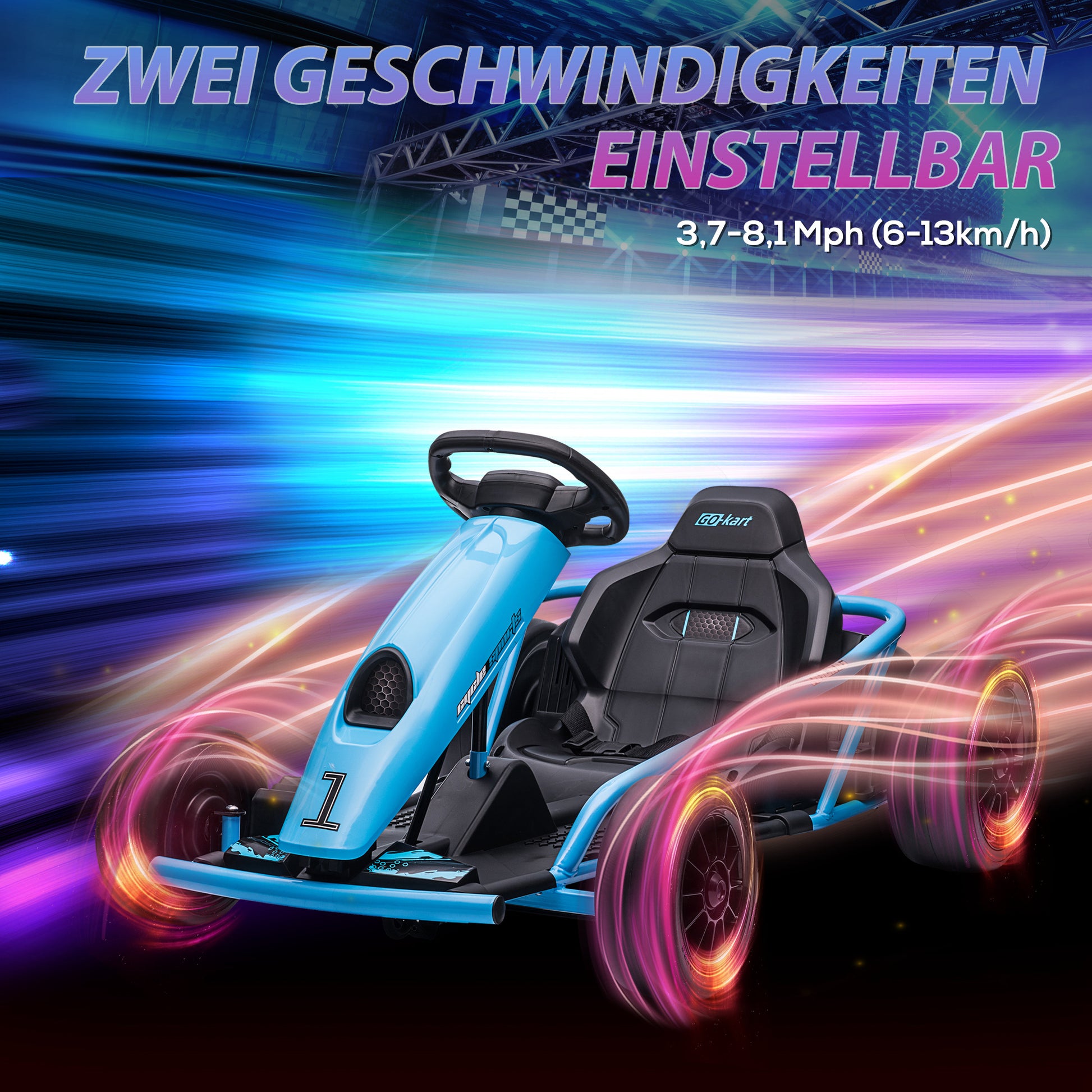 Kids Electric Go-Kart 12V 6-13km/h Drift Kart with Slow Start, Music, Horn, and Seat Belt, Children's Vehicle for 8-12 Years, Blue