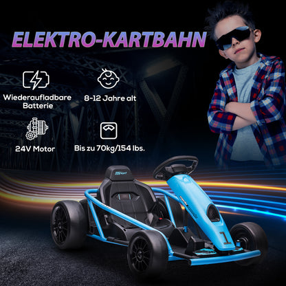 Kids Electric Go-Kart 12V 6-13km/h Drift Kart with Slow Start, Music, Horn, and Seat Belt, Children's Vehicle for 8-12 Years, Blue