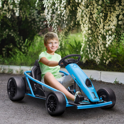 Kids Electric Go-Kart 12V 6-13km/h Drift Kart with Slow Start, Music, Horn, and Seat Belt, Children's Vehicle for 8-12 Years, Blue
