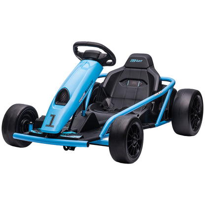 Kids Electric Go-Kart 12V 6-13km/h Drift Kart with Slow Start, Music, Horn, and Seat Belt, Children's Vehicle for 8-12 Years, Blue