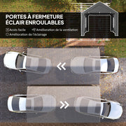 Carport Garage Tent 3 x 6 m Outdoor Vehicle Storage Tent with Removable Side Walls, 2 Roll-up Doors, and 4 Windows, Carport for Car, Truck, Boat, Dark Grey