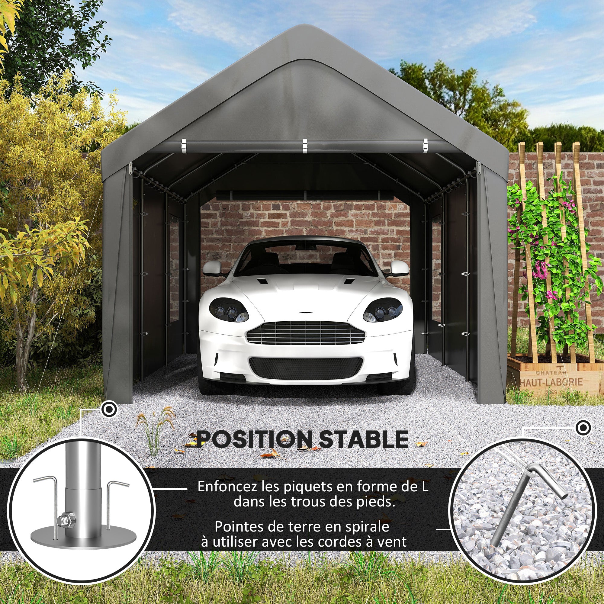 Carport Garage Tent 3 x 6 m Outdoor Vehicle Storage Tent with Removable Side Walls, 2 Roll-up Doors, and 4 Windows, Carport for Car, Truck, Boat, Dark Grey