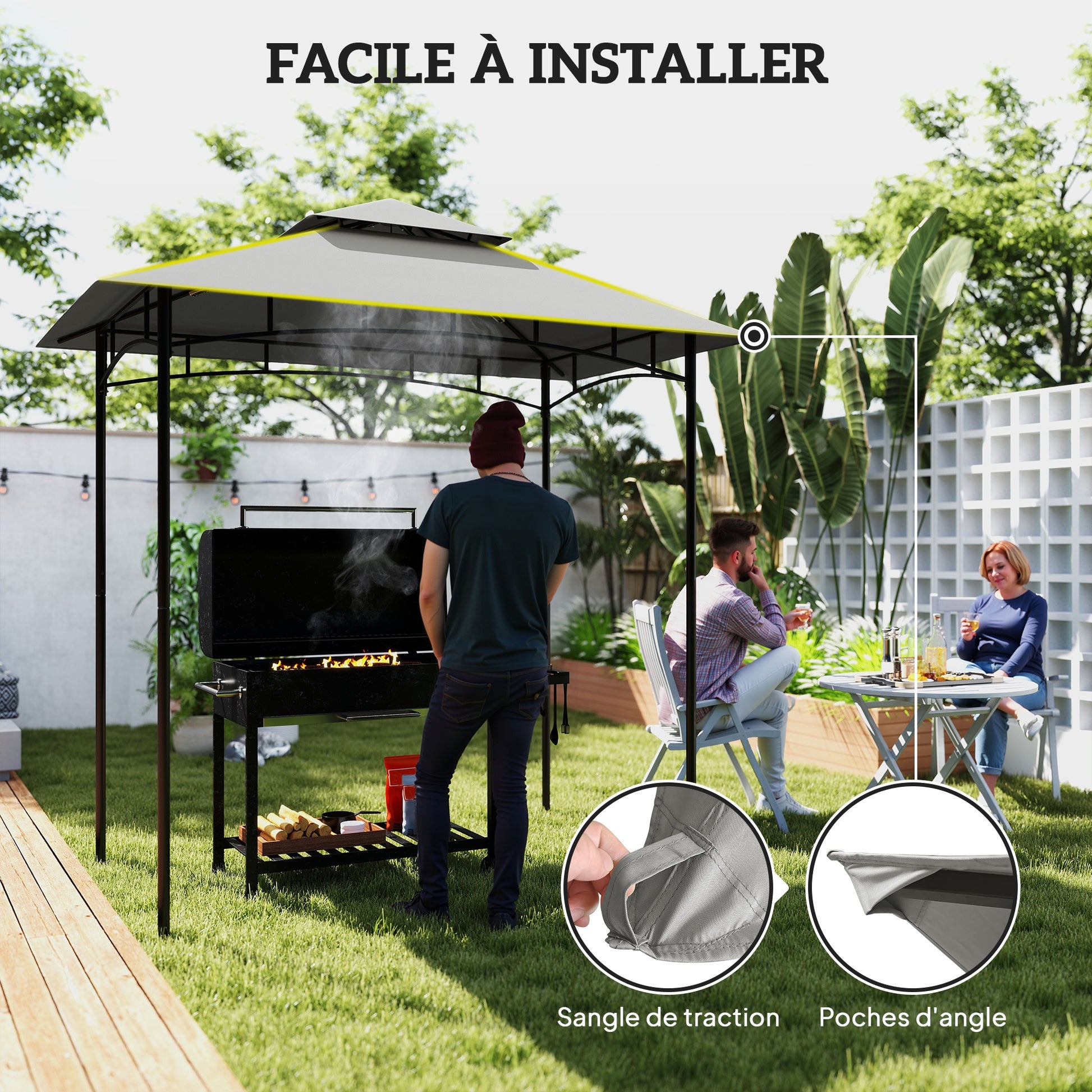 Replacement Canopy for BBQ Gazebo 2.4 x 1.5 m, Replacement Awning for 2-Tier Barbecue Shelter, 160gsm Anti-UV Polyester, Light Gray