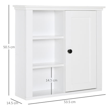 Bathroom Wall Cabinet Multifunctional Space-Saving Cabinet with 3 Open Levels 1 Door Adjustable Shelf Anti-tip 53x14.5x50.5 cm White