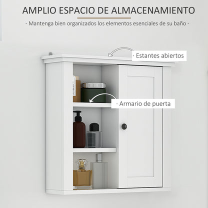 Bathroom Wall Cabinet Multifunctional Space-Saving Cabinet with 3 Open Levels 1 Door Adjustable Shelf Anti-tip 53x14.5x50.5 cm White