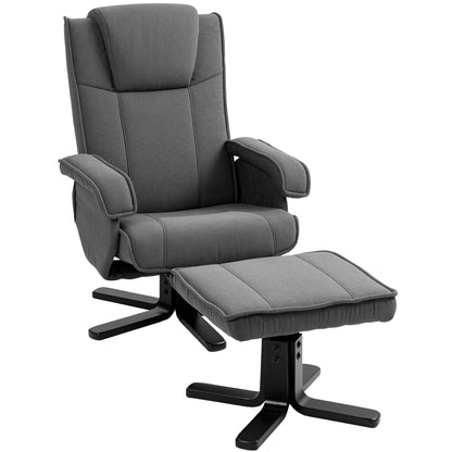 Recliner Chair with Footstool, 360° Swivel TV Chair with Adjustable Backrest, Reclining Function, Rocking Feature, Velvet-Look Upholstery, Headrest for Living Room, Dark Gray