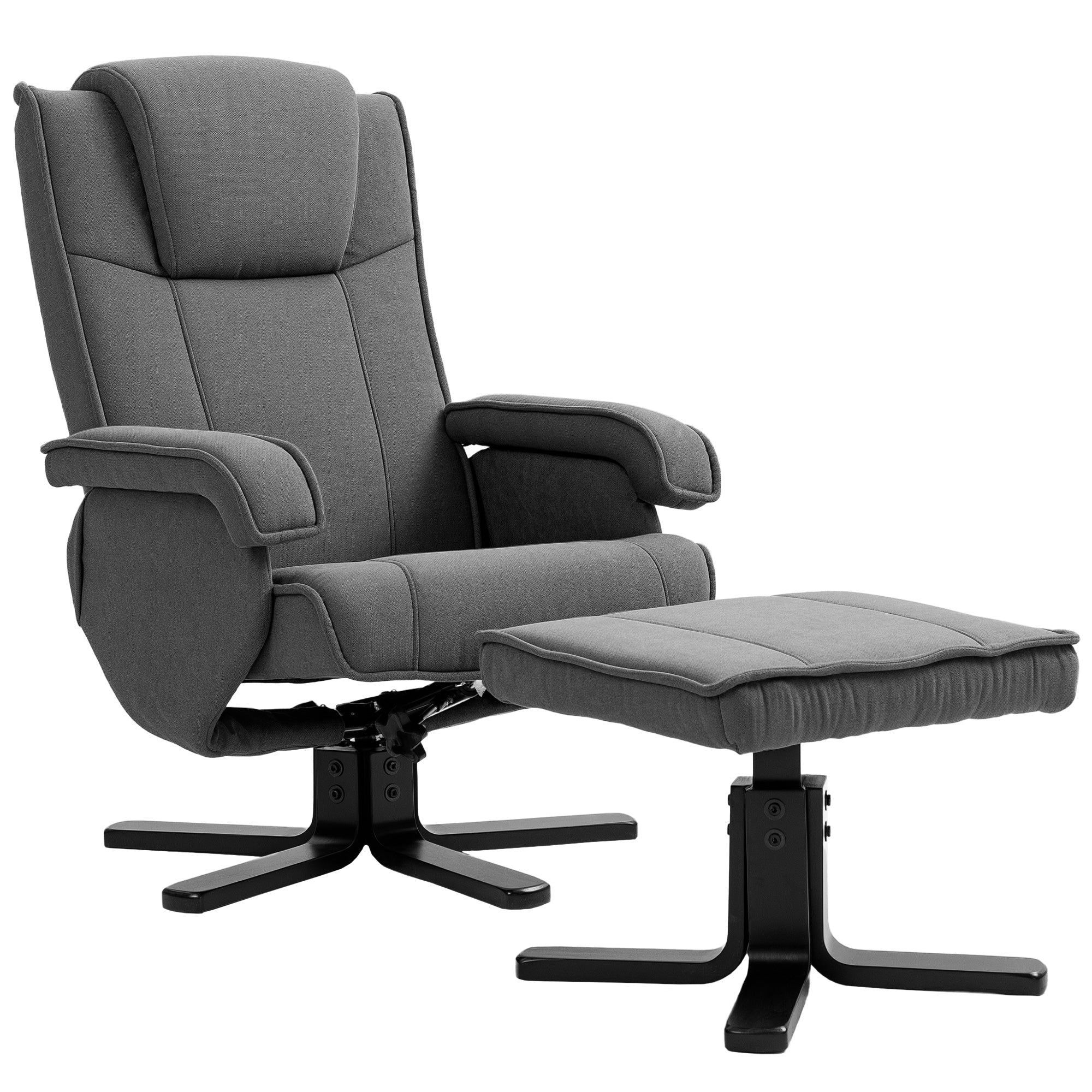 Recliner Chair with Footstool, 360° Swivel TV Chair with Adjustable Backrest, Reclining Function, Rocking Feature, Velvet-Look Upholstery, Headrest for Living Room, Dark Gray