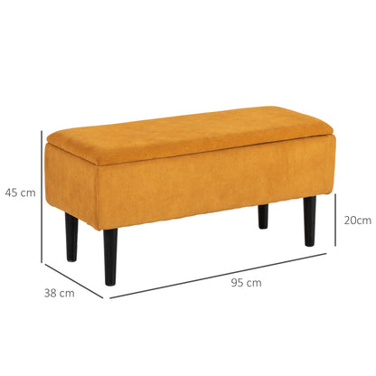 47L Storage Bench with Polyester Upholstery for Bedroom and Entryway, 95x38x45cm, Orange