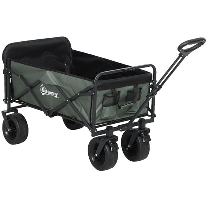 Garden Wagon 120 kg Load Capacity, Foldable Transport Wagon with Removable Tarp, Handle, Wheels, Steering Axle, Cart Wagon Handcart Garden Cart 95 Liter Equipment Wagon for Home Garden, Green