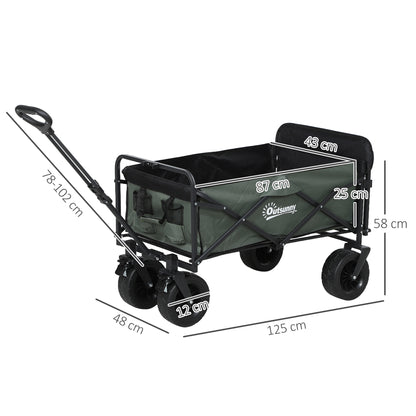 Garden Wagon 120 kg Load Capacity, Foldable Transport Wagon with Removable Tarp, Handle, Wheels, Steering Axle, Cart Wagon Handcart Garden Cart 95 Liter Equipment Wagon for Home Garden, Green
