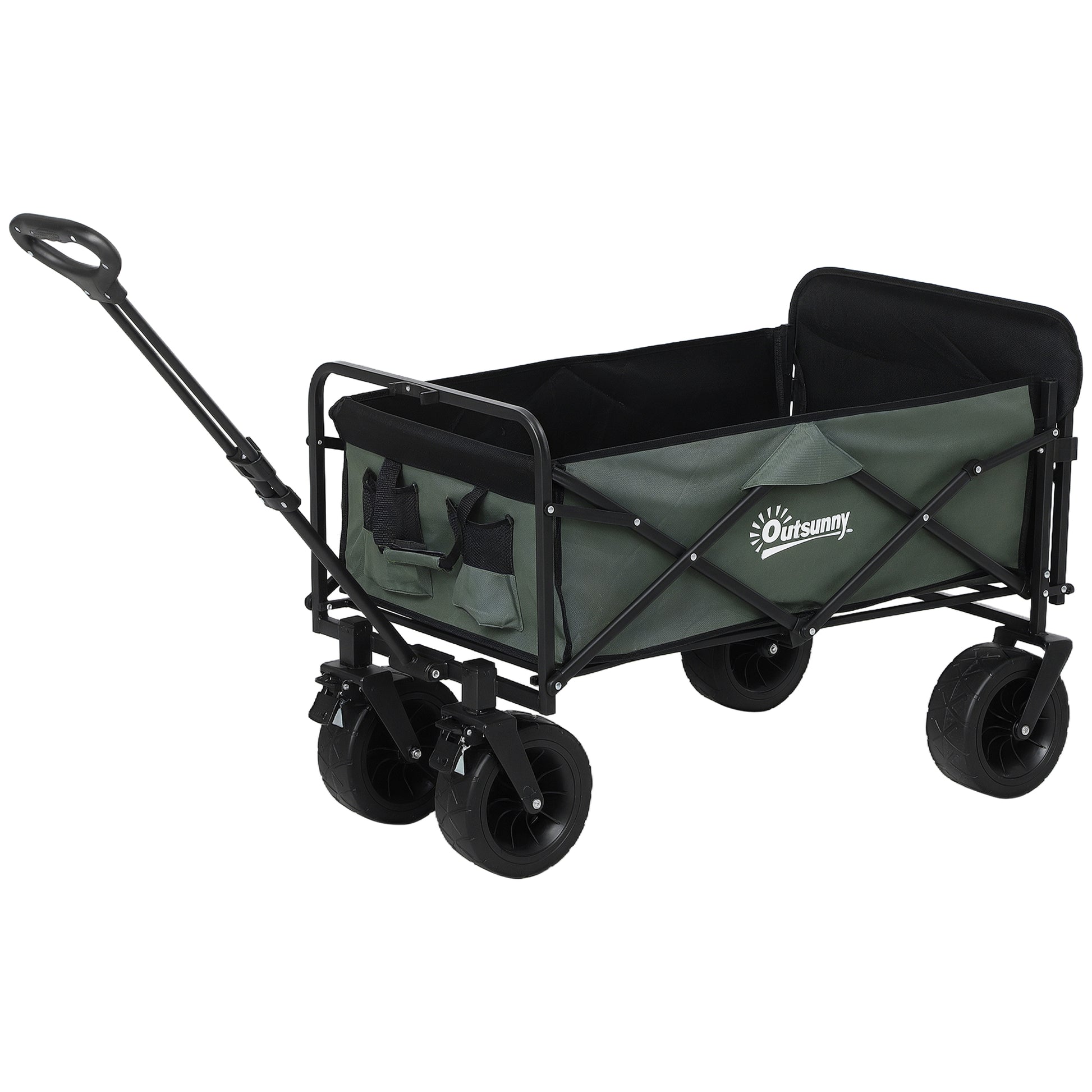 Garden Wagon 120 kg Load Capacity, Foldable Transport Wagon with Removable Tarp, Handle, Wheels, Steering Axle, Cart Wagon Handcart Garden Cart 95 Liter Equipment Wagon for Home Garden, Green