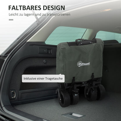 Garden Wagon 120 kg Load Capacity, Foldable Transport Wagon with Removable Tarp, Handle, Wheels, Steering Axle, Cart Wagon Handcart Garden Cart 95 Liter Equipment Wagon for Home Garden, Green