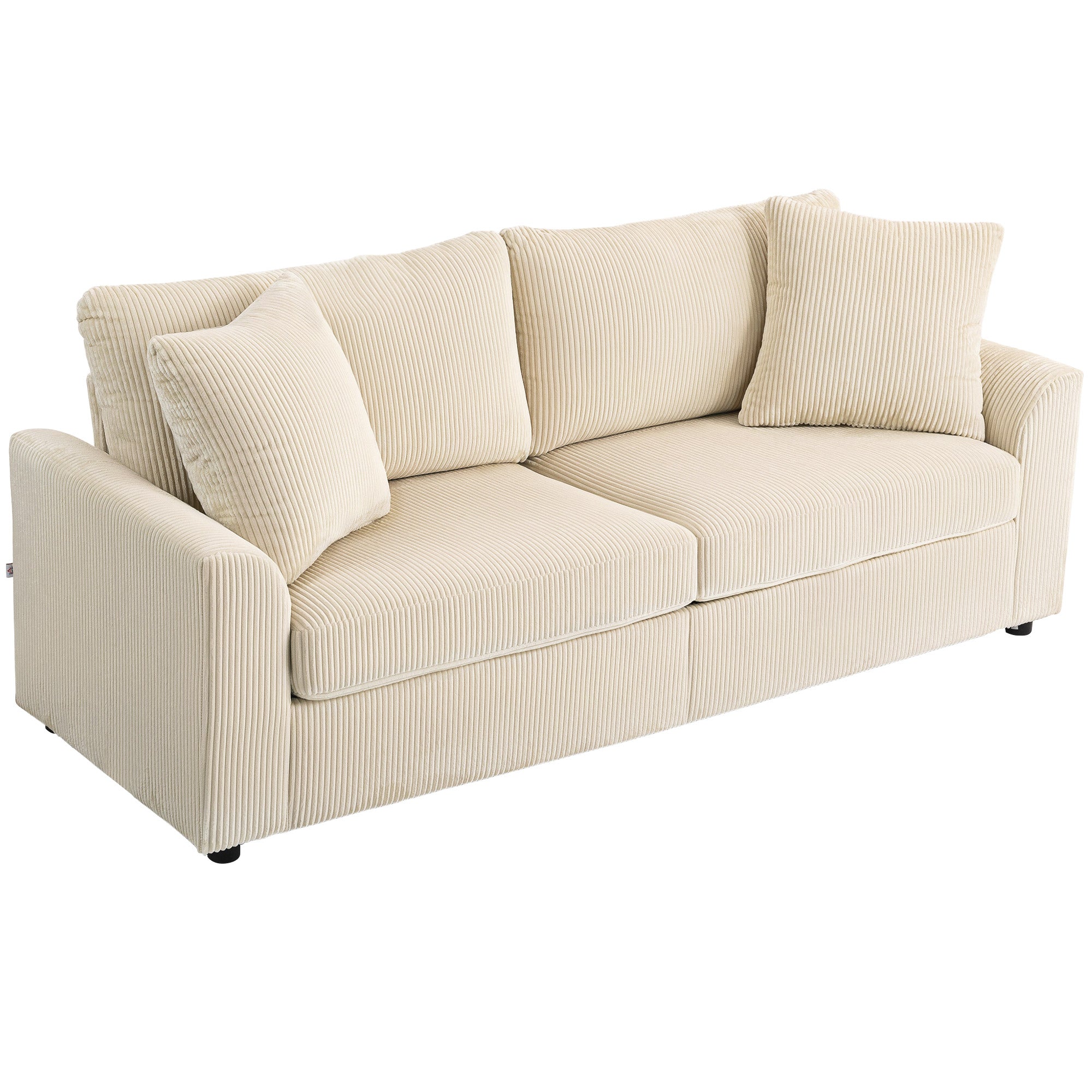 3-Seater Sofa, Couch with Armrests, Throw Pillows, Upholstered Sofa with Corduroy Cover, Thickly Padded, Lounge Sofa, Supports up to 450 kg, for Living Room, Bedroom, 212 x 80 x 88 cm, Cream White
