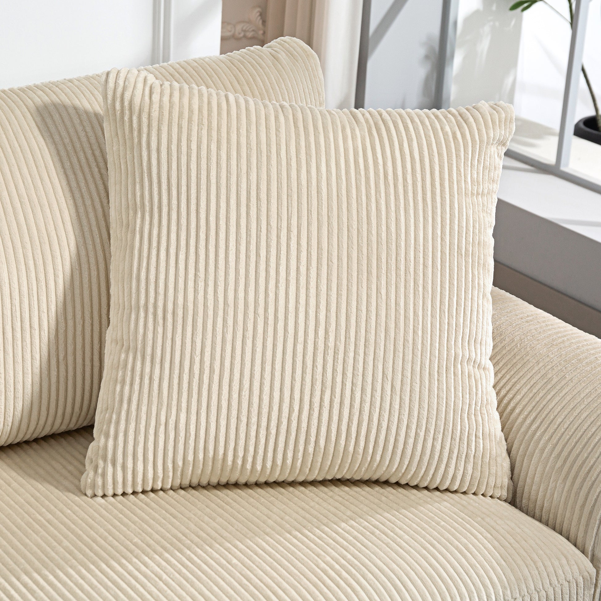 3-Seater Sofa, Couch with Armrests, Throw Pillows, Upholstered Sofa with Corduroy Cover, Thickly Padded, Lounge Sofa, Supports up to 450 kg, for Living Room, Bedroom, 212 x 80 x 88 cm, Cream White