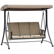 Porch Swing with Side Pocket, 3-Seater Garden Swing with Adjustable Sun Canopy, Swing Bench supports up to 300kg, for Garden, Patio, 196 x 128 x 172 cm, Brown