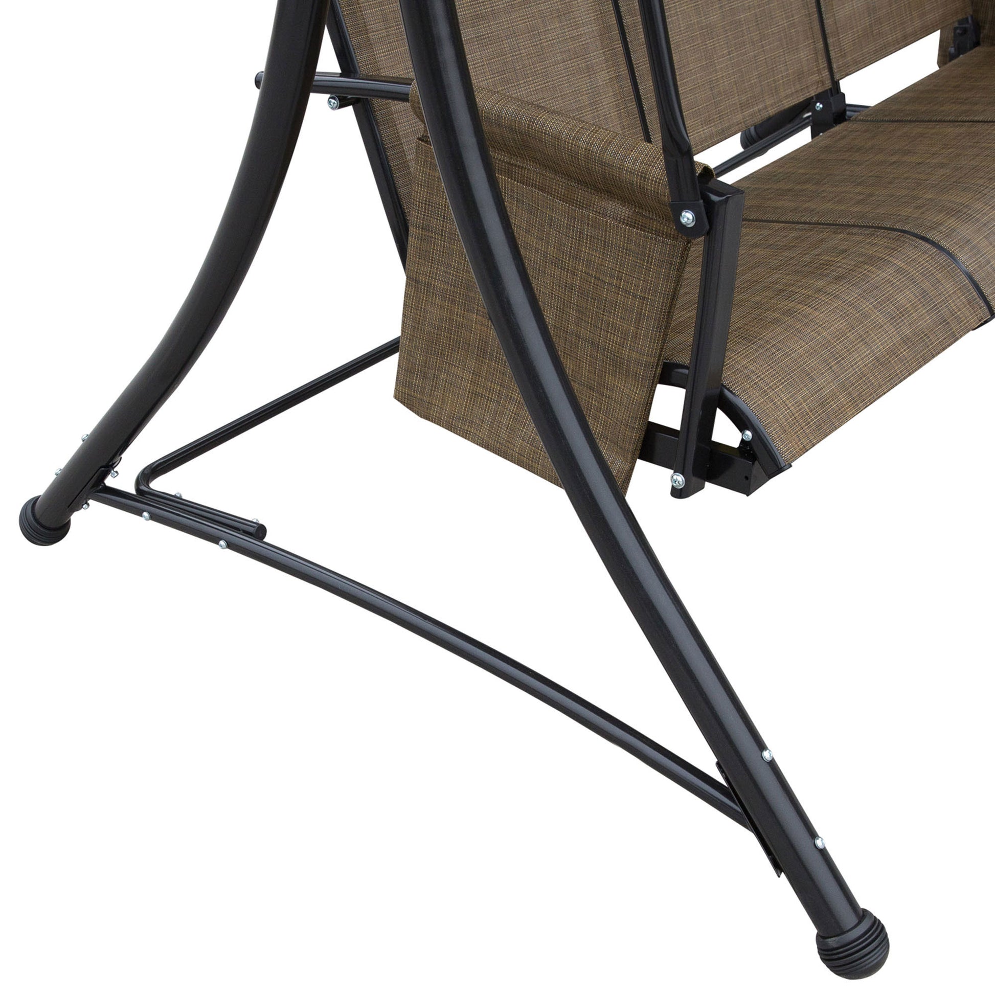 Porch Swing with Side Pocket, 3-Seater Garden Swing with Adjustable Sun Canopy, Swing Bench supports up to 300kg, for Garden, Patio, 196 x 128 x 172 cm, Brown