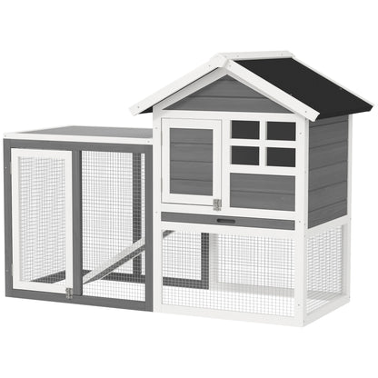 Rabbit Hutch Pine Wood Outdoor Indoor Small Animal House Cage Removable Bottom Tray and Ramp Gray+Black+White 122 x 62.6 x 92 cm