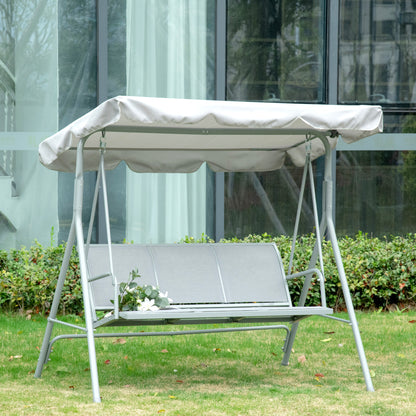 Hollywood Swing with Adjustable Sun Canopy, 3-Seater Garden Swing with Anti-Slip Feet, Swing Bench Loadable up to 240 kg, Lounger for Garden, Terrace, 170x110x153cm, Gray+Silver