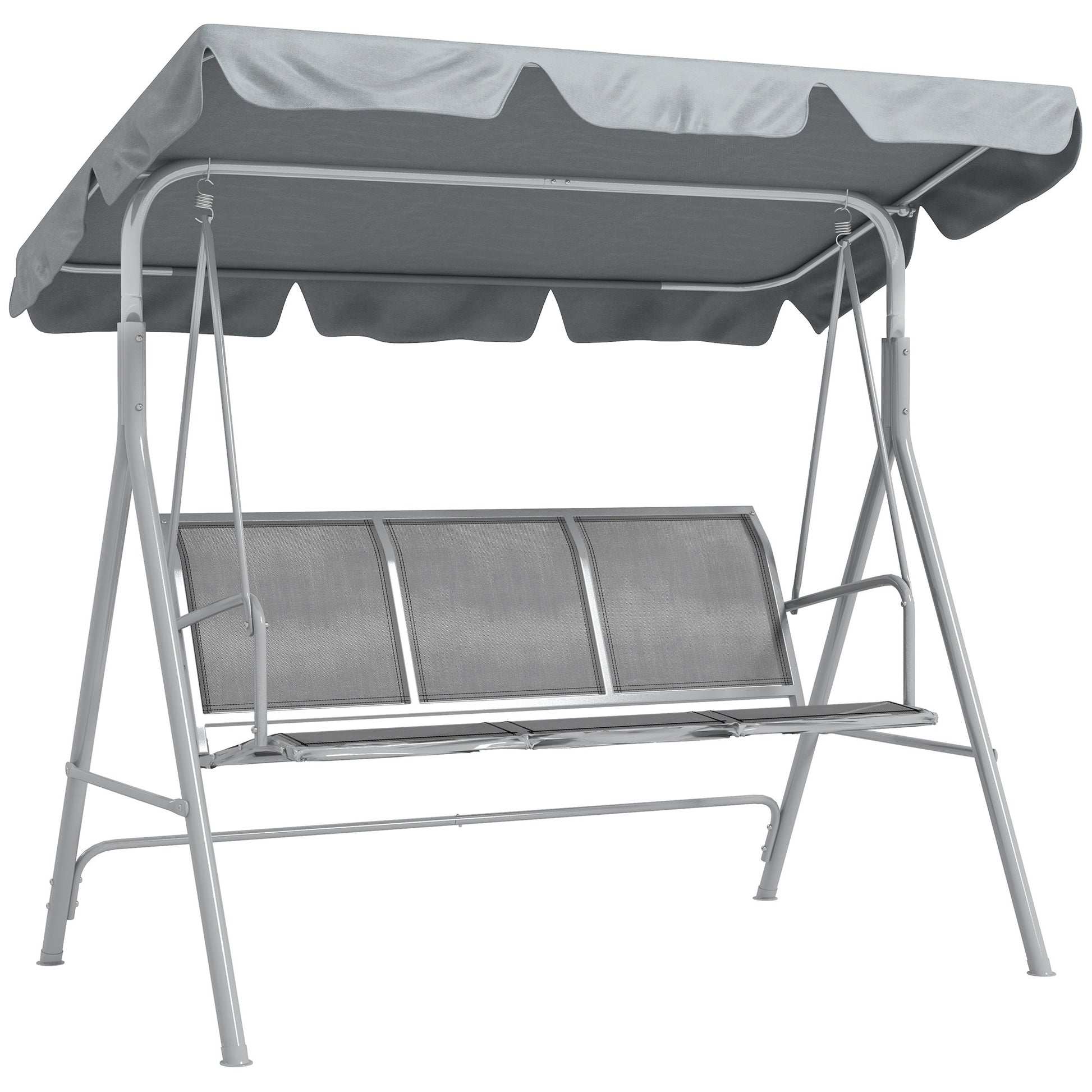 Hollywood Swing with Adjustable Sun Canopy, 3-Seater Garden Swing with Anti-Slip Feet, Swing Bench Loadable up to 240 kg, Lounger for Garden, Terrace, 170x110x153cm, Gray+Silver