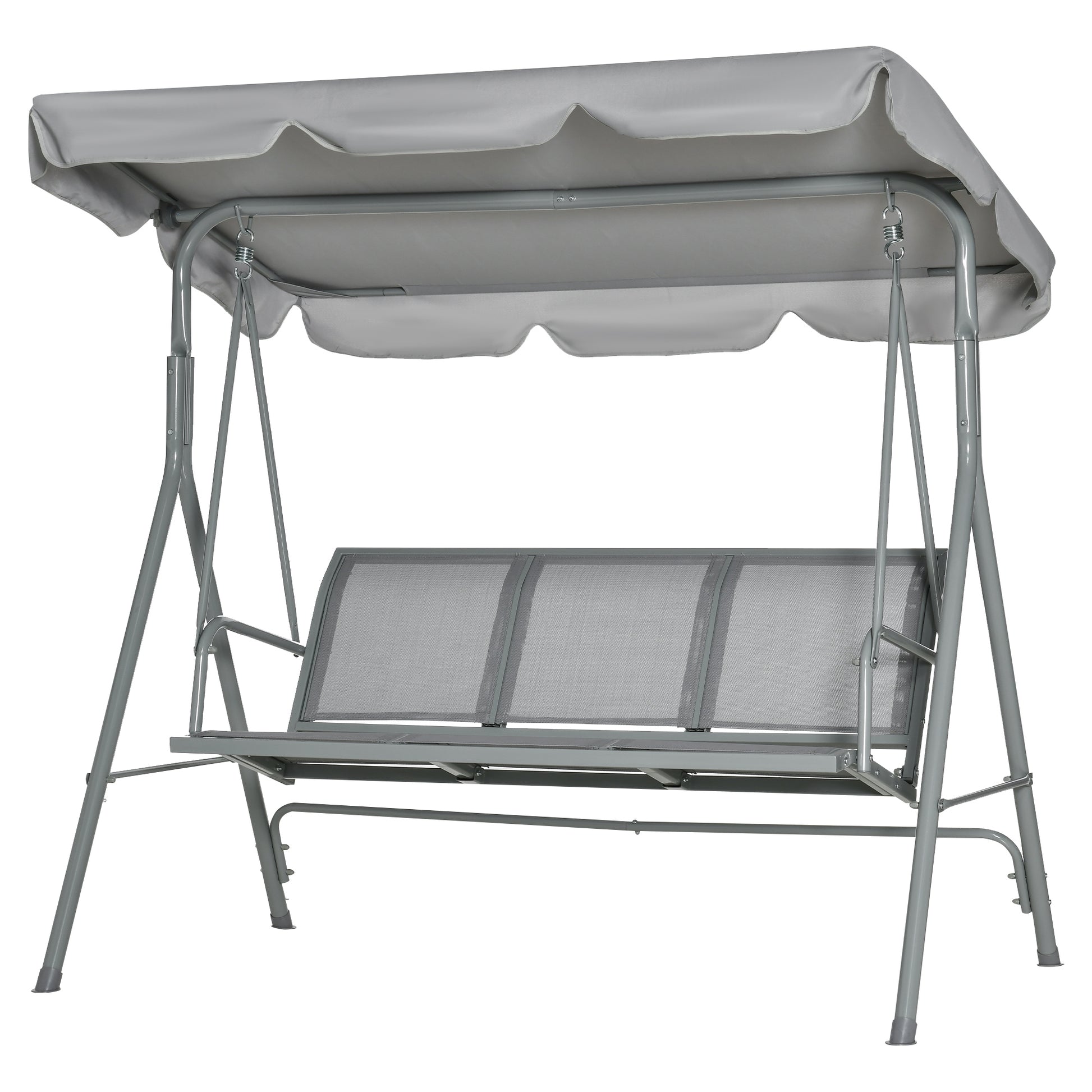 Hollywood Swing with Adjustable Sun Canopy, 3-Seater Garden Swing with Anti-Slip Feet, Swing Bench Loadable up to 240 kg, Lounger for Garden, Terrace, 170x110x153cm, Gray+Silver
