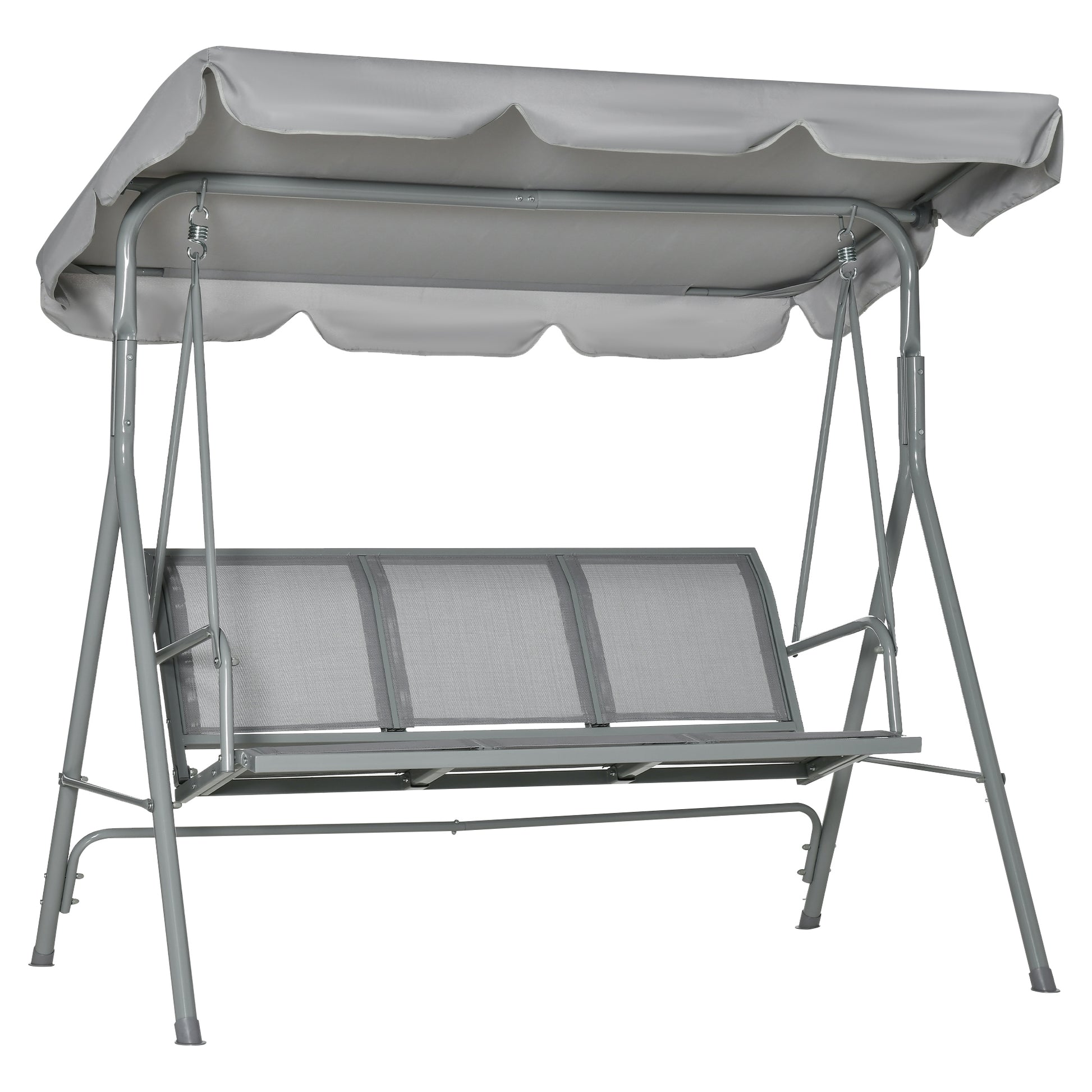 Hollywood Swing with Adjustable Sun Canopy, 3-Seater Garden Swing with Anti-Slip Feet, Swing Bench Loadable up to 240 kg, Lounger for Garden, Terrace, 170x110x153cm, Gray+Silver