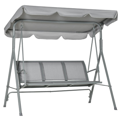 Hollywood Swing with Adjustable Sun Canopy, 3-Seater Garden Swing with Anti-Slip Feet, Swing Bench Loadable up to 240 kg, Lounger for Garden, Terrace, 170x110x153cm, Gray+Silver