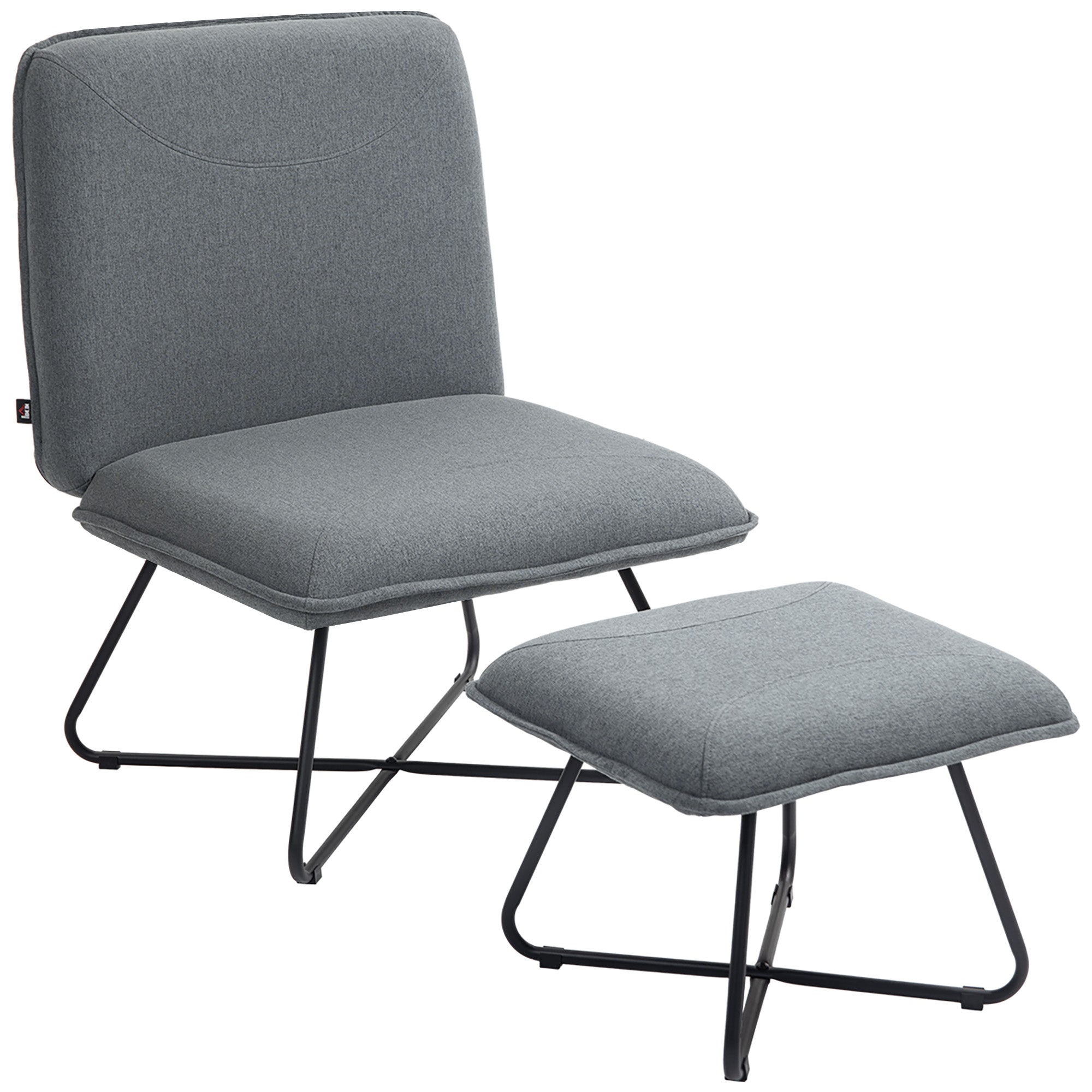 Living Room Armchair with Footrest Armless Relax Chair with Steel Cross Legs for Bedroom Dark Gray