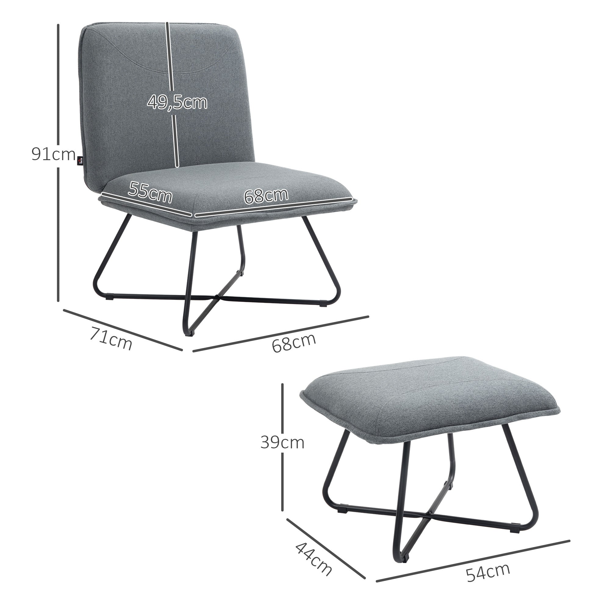 Living Room Armchair with Footrest Armless Relax Chair with Steel Cross Legs for Bedroom Dark Gray