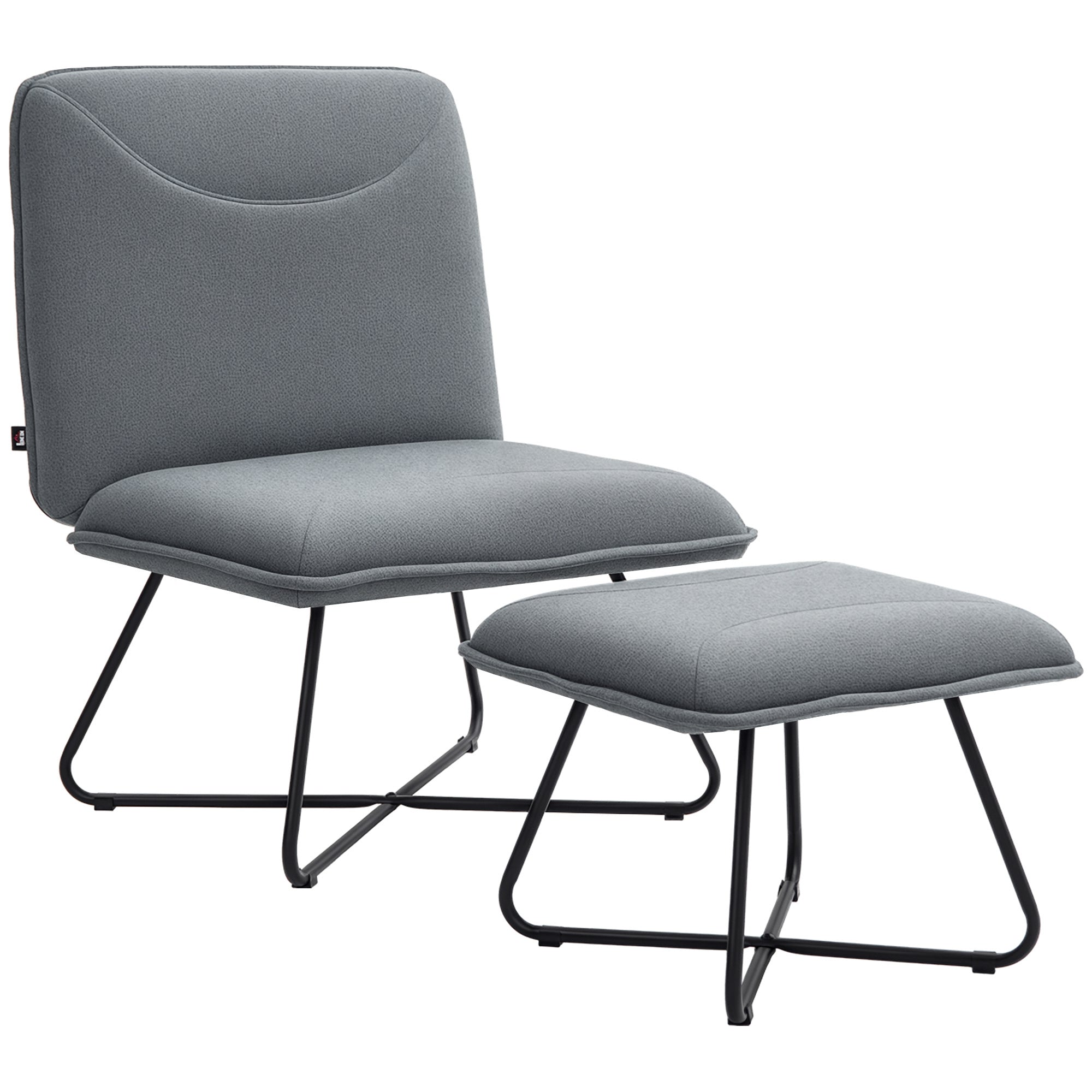 Living Room Armchair with Footrest Armless Relax Chair with Steel Cross Legs for Bedroom Dark Gray