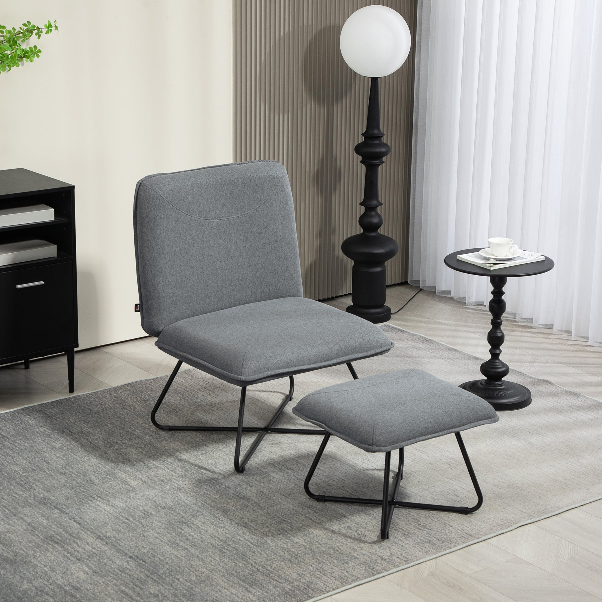 Living Room Armchair with Footrest Armless Relax Chair with Steel Cross Legs for Bedroom Dark Gray