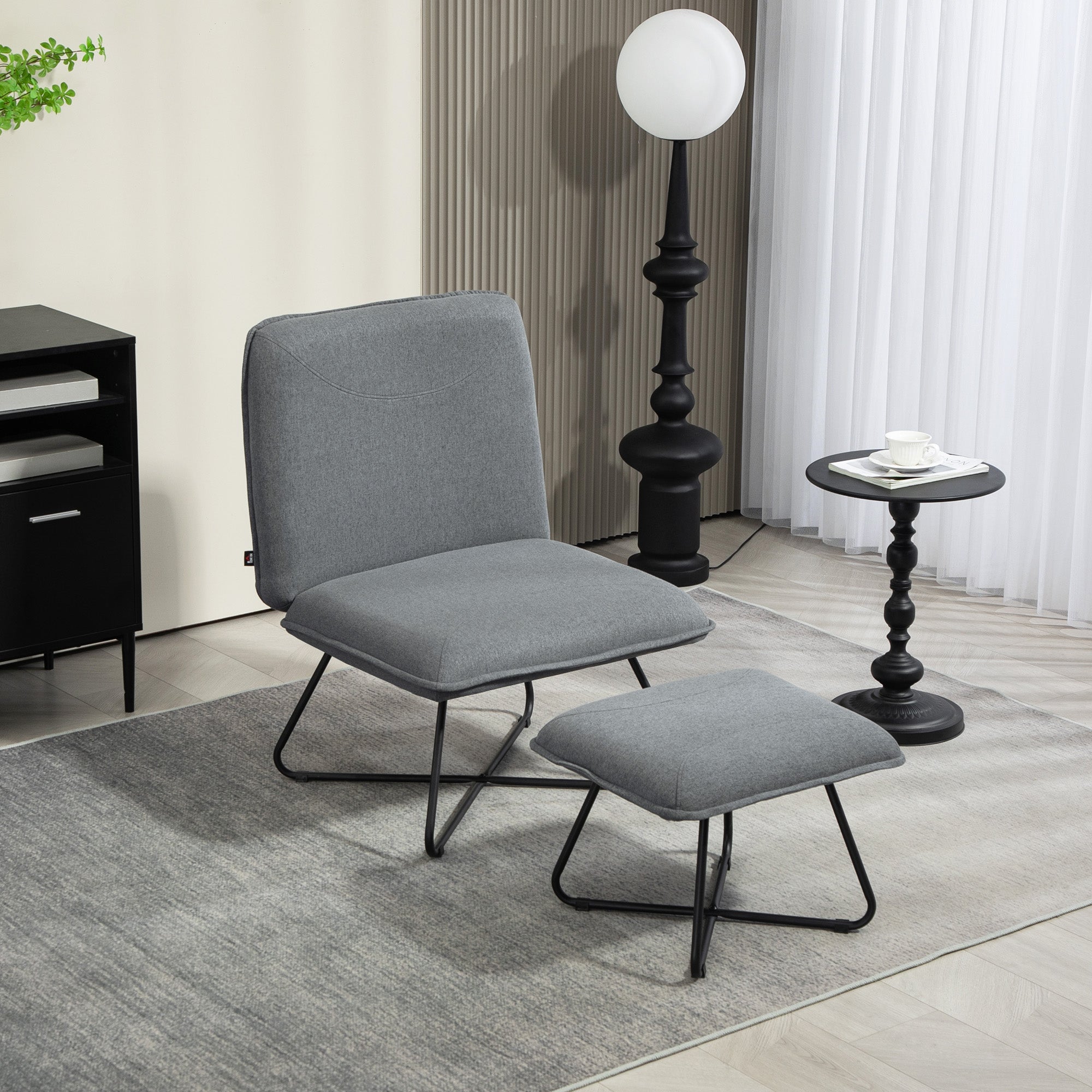 Living Room Armchair with Footrest Armless Relax Chair with Steel Cross Legs for Bedroom Dark Gray