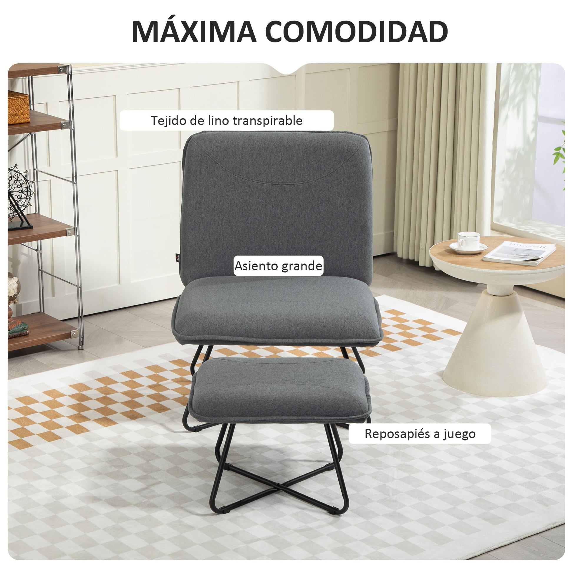 Living Room Armchair with Footrest Armless Relax Chair with Steel Cross Legs for Bedroom Dark Gray