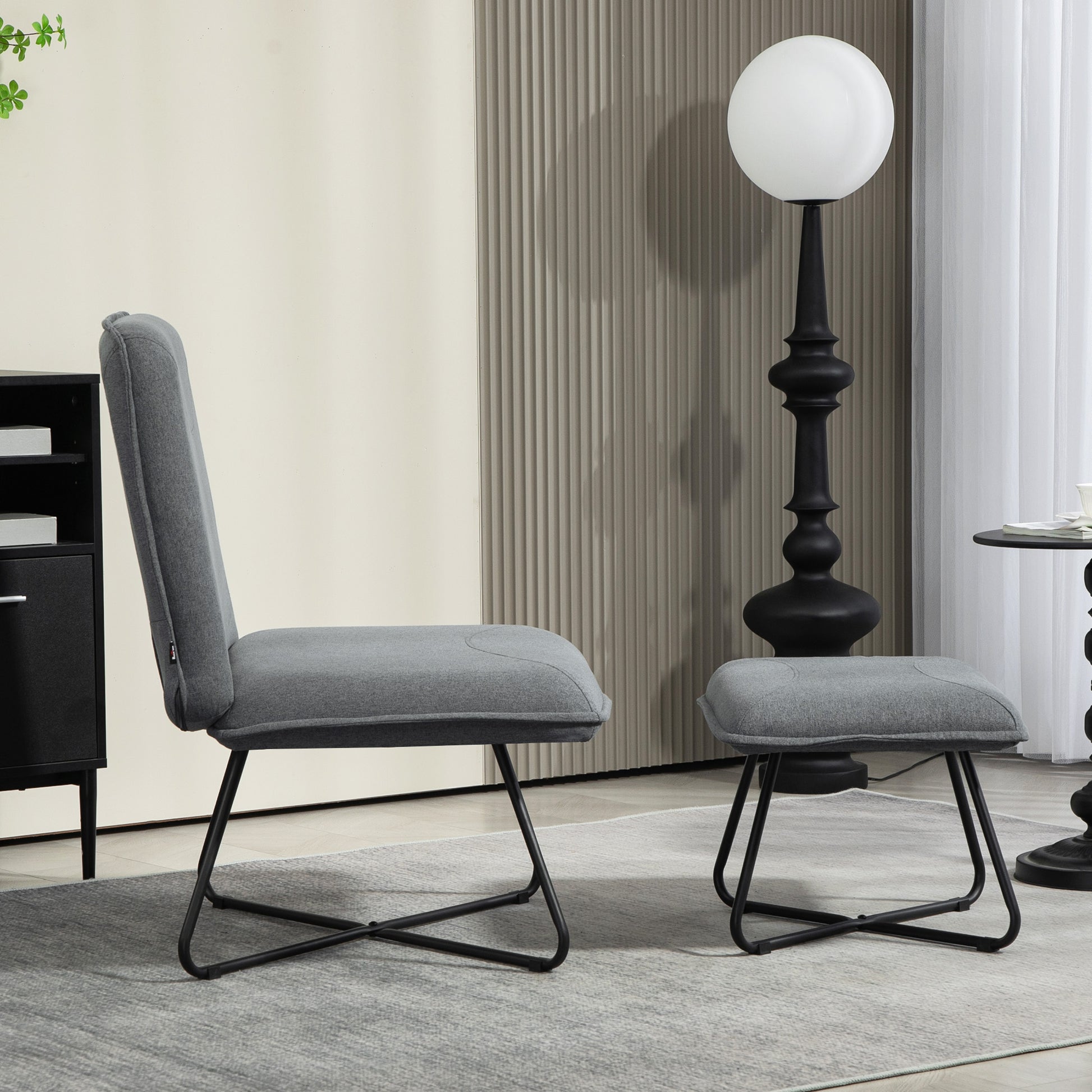Living Room Armchair with Footrest Armless Relax Chair with Steel Cross Legs for Bedroom Dark Gray