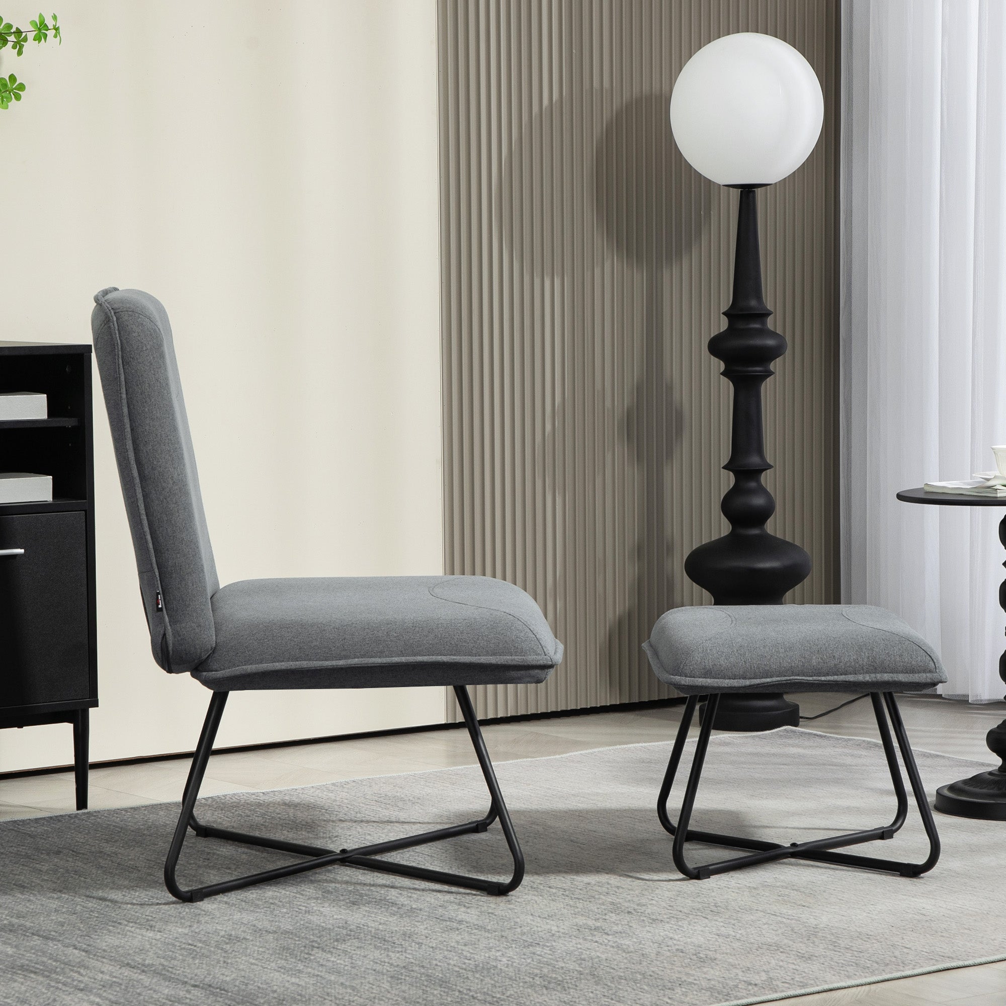 Living Room Armchair with Footrest Armless Relax Chair with Steel Cross Legs for Bedroom Dark Gray