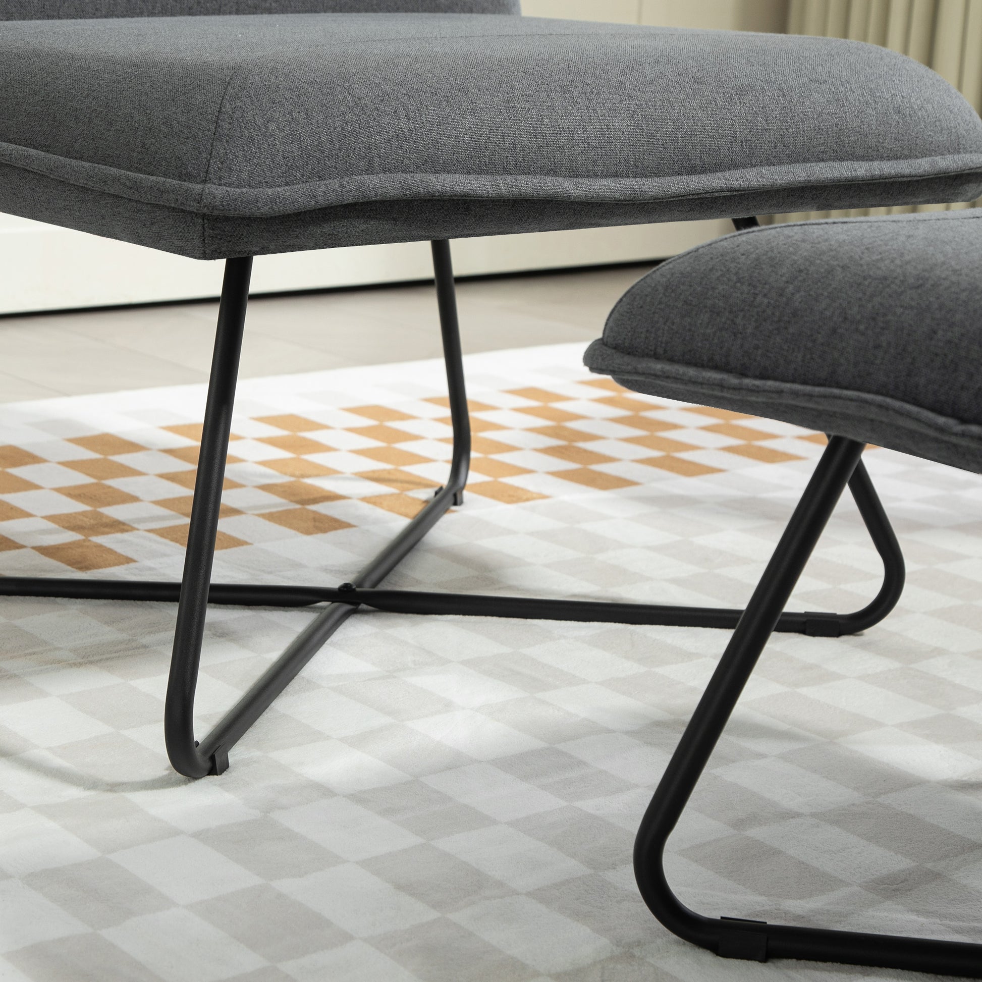 Living Room Armchair with Footrest Armless Relax Chair with Steel Cross Legs for Bedroom Dark Gray