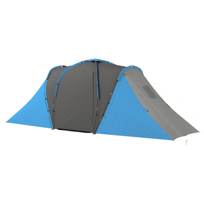 Family Tunnel Camping Tent for 4-6 People Waterproof 2000 mm Foldable Camping Tent with 2 Bedrooms Hiking Bag 555x225x190 cm Gray and Blue