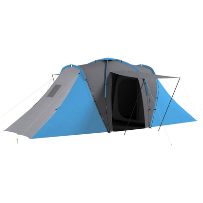 Family Tunnel Camping Tent for 4-6 People Waterproof 2000 mm Foldable Camping Tent with 2 Bedrooms Hiking Bag 555x225x190 cm Gray and Blue