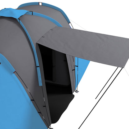Family Tunnel Camping Tent for 4-6 People Waterproof 2000 mm Foldable Camping Tent with 2 Bedrooms Hiking Bag 555x225x190 cm Gray and Blue