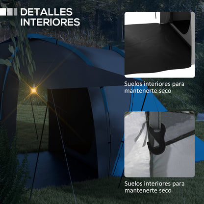 Family Tunnel Camping Tent for 4-6 People Waterproof 2000 mm Foldable Camping Tent with 2 Bedrooms Hiking Bag 555x225x190 cm Gray and Blue