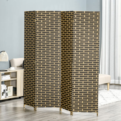 Indoor Room Divider 4 Foldable Panels 180L x 180H cm Poplar Wood Woven Paper Fibers Chocolate Straw