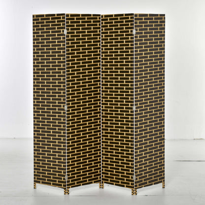 Indoor Room Divider 4 Foldable Panels 180L x 180H cm Poplar Wood Woven Paper Fibers Chocolate Straw