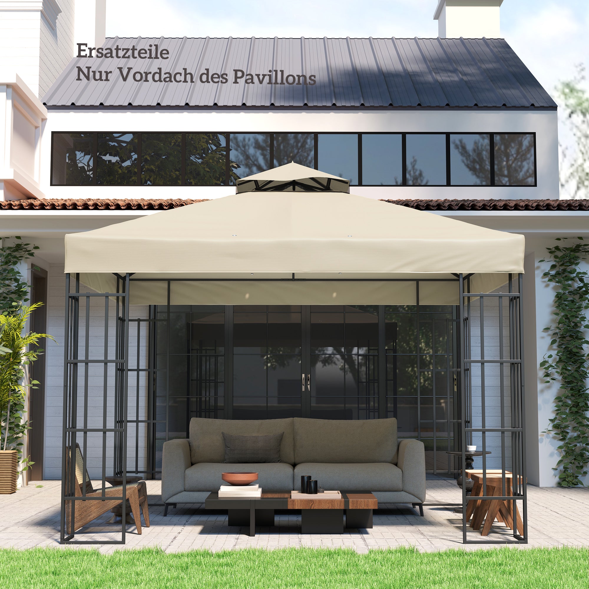 Replacement Canopy for Pavilion 3 x 3 m, water-resistant pavilion roof, double-tier replacement cover for garden pavilion, parts made of Oxford fabric, 370 g/m², Cream White