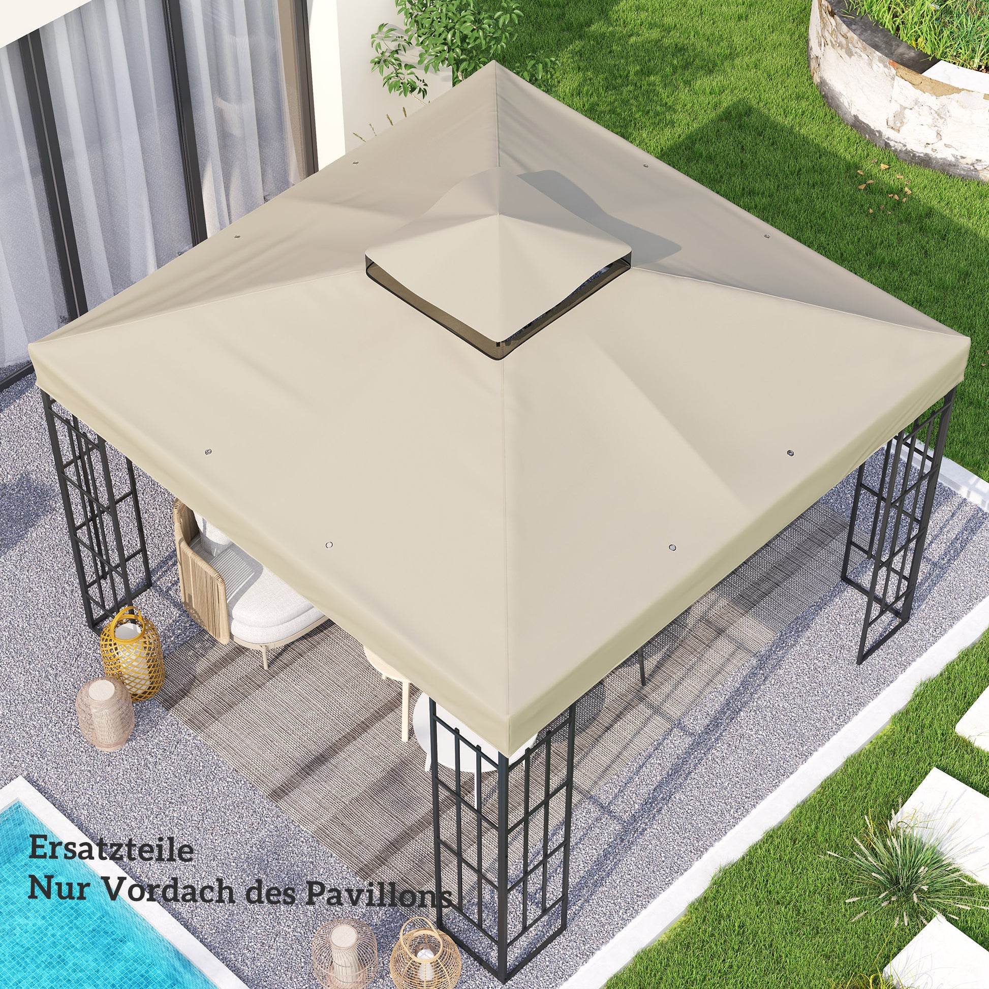 Replacement Canopy for Pavilion 3 x 3 m, water-resistant pavilion roof, double-tier replacement cover for garden pavilion, parts made of Oxford fabric, 370 g/m², Cream White