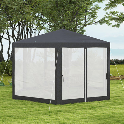 4x4m Hexagonal Garden Gazebo with Mesh Walls, 2 Doors, Adjustable Legs, Metal and Polyester Gazebo with Stakes and Ropes, Grey