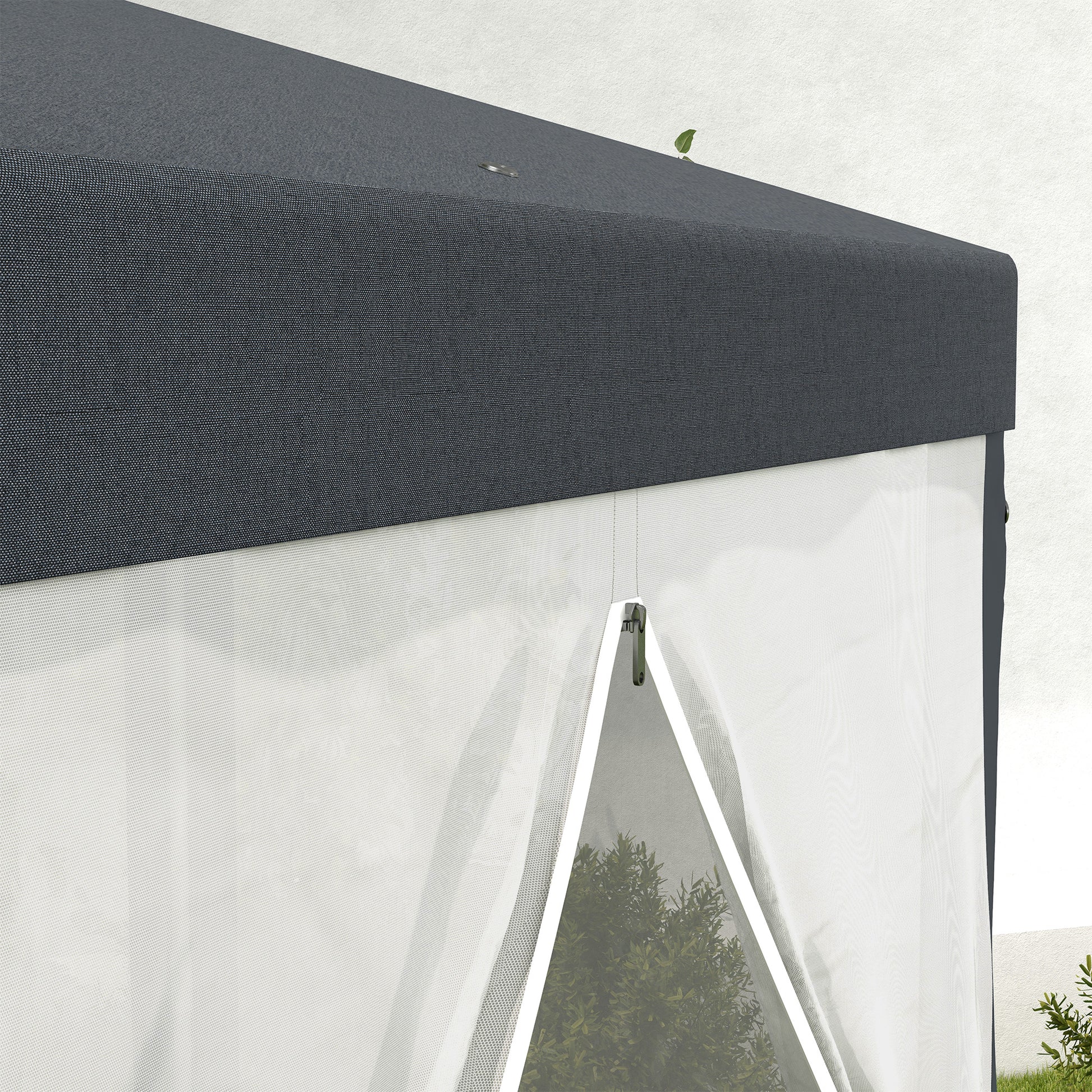 4x4m Hexagonal Garden Gazebo with Mesh Walls, 2 Doors, Adjustable Legs, Metal and Polyester Gazebo with Stakes and Ropes, Grey