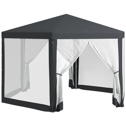 4x4m Hexagonal Garden Gazebo with Mesh Walls, 2 Doors, Adjustable Legs, Metal and Polyester Gazebo with Stakes and Ropes, Grey