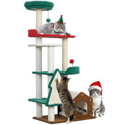 Christmas Colors Cat Tree, 135 cm Cat Tree with 6 Levels, Cat Scratching Tree with Cat Cave, Play Ball, Sisal Scratching Posts, for 1-2 Cats up to 5 kg, Multicolor