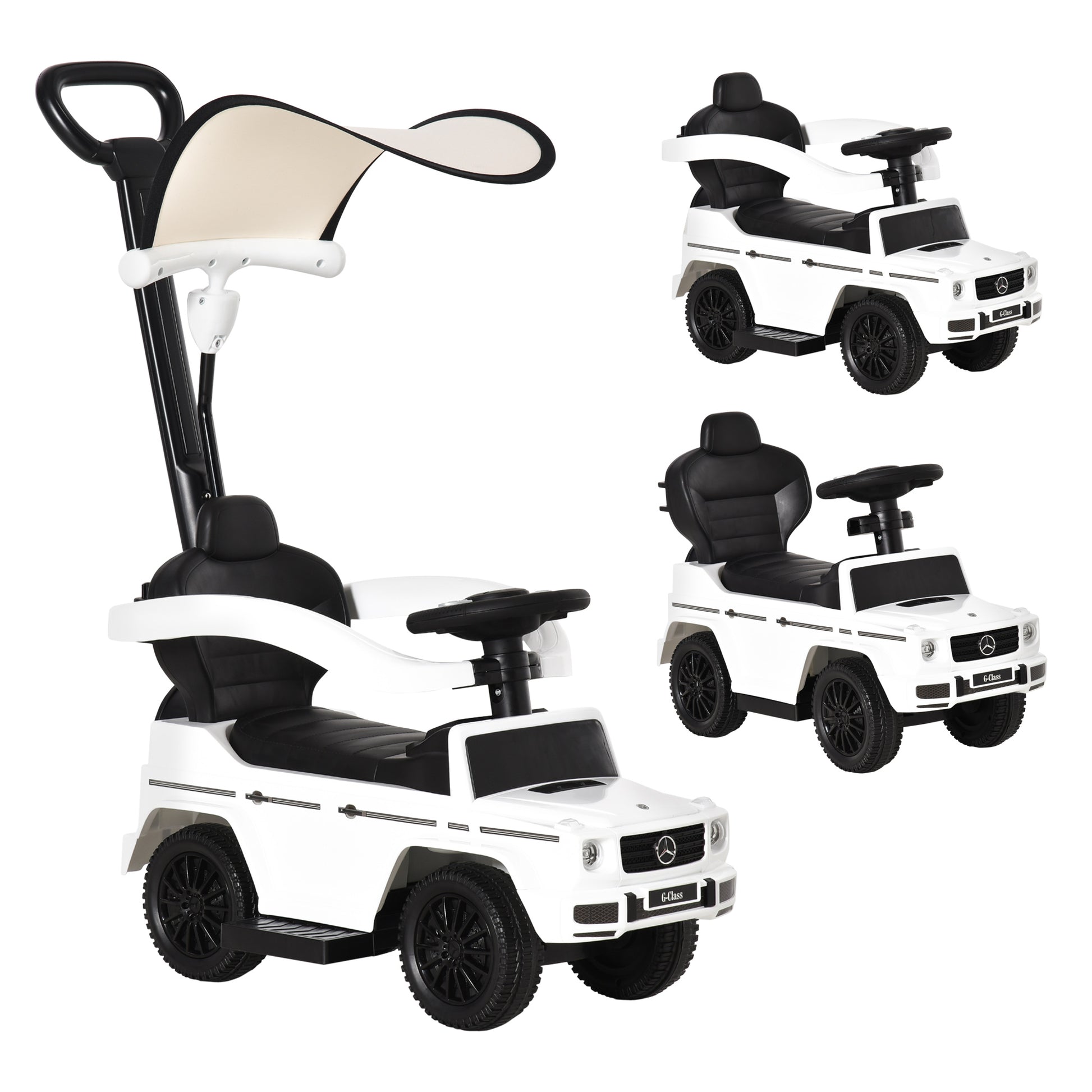 Kids Ride On Toy Car with Mercedes G350 License Ride-On Car for 1-3 Year Olds with Horn Removable Canopy and Guardrail Load 25 kg 85.5x40.5x95 cm White